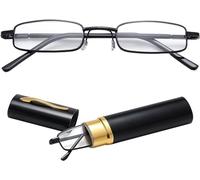 SEMINISMAR Mini lunettes de lecture pliables,Mini-lunettes de lecture étroites en métal à charnière à ressort Aide à la lecture unisexe avec étui,Noir,1.5