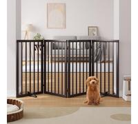 Semiocthome Barrière de Sécurité pour Chien Modèle d'Intérieur à 4 Panneaux sans Perçage d'une Hauteur de 82cm et d'une Largeur de 188cm Elle Est Livrée avec 2 Supports Métalliques(Marron)