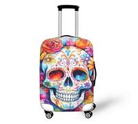 Semiouray Housse de bagage de voyage en polyester avec fermeture éclair dissimulée et anti-rayures Motif tête de mort Rose Galaxy, Crâne Jour des Morts, L(25-28 IN)