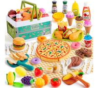 SEMKOTREE Accessoire Cuisine Enfant, Dinette Enfant Ustensile Cuisine Enfant, Jeu de Role de Chef Kit avec Nourriture Jouet Couteau Enfant Panier Pique Nique Exterieur
