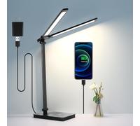Semlos Lampe de bureau LED à double bras pour chambre à coucher, port de chargement USB, lampe de table à commande tactile pour lire, étudier, travailler, dormir, noir (adaptateur inclus)