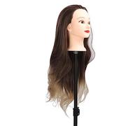 Semme Blonde Gray Gradient Hair Training with Clamp Stand and 10-Piece | Mannequin de cheveux synthétiques haute température, poupée de pratique de maquillage, Base de pince de Table sécurisée,