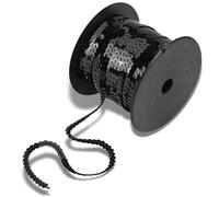 Semme Chaîne de Pinces de 100 mètres, Garniture de Couture de Bricolage 6mm Brillante Garniture Tresse Plate Ronde Paillettes Accessoire(Black)