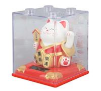 Semme Charmante Statue de Chat à Ondulation Solaire - 3,15 Pouces, Bras à Ondulation Automatique, Décoration de Fortune pour la Maison, Le Bureau et l'exposition de Voiture (Rouge)