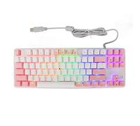 Semme Clavier de Jeu Mécanique à 87 Touches avec Commutateurs Bleus, Rétroéclairage RVB, Filaire USB, pour Configuration PC et Ordinateur Portable (Bleu Blanc) (Blanc Rosé #12)