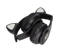 Semme Écouteurs Lumineux avec Oreilles de Chat pour Enfants - Casque Pliable avec Basses et Lumières LED (Black) (Black)