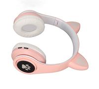 Semme Écouteurs Lumineux avec Oreilles de Chat pour Enfants - Casque Pliable avec Basses et Lumières LED (Black) (Pink)