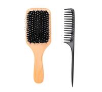 Semme Ensemble de Brosses à Palettes en Bois et Peigne à Queue, Brosse de Coiffure Ergonomique pour Cheveux épais, Bouclés, Longs, Courts, (Brosse à cheveux, peigne à queue pointue)