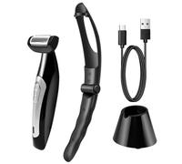 Semme Épilateur électrique pour le Dos pour Hommes, Rasoir Complet pour Tout le Corps, Poignée Pliable Amovible, Utilisation Humide et Sèche, Tondeuse Rechargeable pour Hommes, Noir