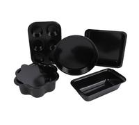 Semme Semme Ensemble de 6 Ustensiles de Cuisson en Acier au Carbone avec Fond Amovible pour la Cuisson Antiadhésive de Muffins, Pizzas et Gâteaux (Doré) (BLACK)