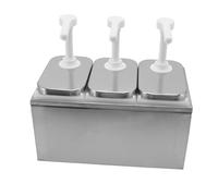 Semme Station de Distribution de Sauce à Triple Pompe 2L Pompe à Condiments en Plastique en Acier Inoxydable de qualité Alimentaire pour Ketchup Moutarde Sirop de Miel 35 Ml par Presse Utilisation