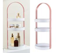 Semme Support de Rangement Rond à 3 Couches avec Poignée Intégrée, élégant et Support pour Salle de Bain/Chambre à Coucher et Organisation du Maquillage (Gray) (Gray) (Pink)