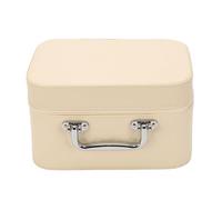 Semme Trousse de Maquillage Matelassée avec Miroir, Organisateur de Maquillage de Voyage avec Poignée en Cuir PU et Plateau Relevable pour Cosmétiques, Maison et Déplacements (Beige Petit 24x17x14cm)