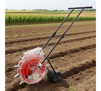 Semoir de jardin, jardinière manuelle avec roue et poignée, profondeur réglable, épandeur de diffusion pour pelouse et jardin pour une plantation efficace