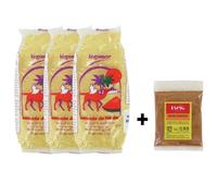 Semoule de blé dur de qualité supérieure 1KG - Grain de taille Moyenne - Epices pour couscous offertes - Marque Légumor - 3 sachets