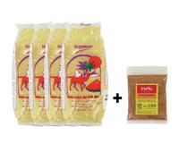 Semoule de blé dur de qualité supérieure 1KG - Grain de taille Moyenne - Epices pour couscous offertes - Marque Légumor - 4 sachets