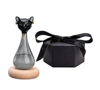 Sempoda Prédicteur météo en verre tempête - Baromètre avec base bois Figurine forme de chat cristal Station Prévisions pour la maison, le bureau Cadeau unique blanc