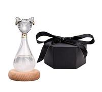 Sempoda Prédicteur météo en verre tempête - Baromètre avec base bois Figurine forme de chat cristal Station Prévisions pour la maison, le bureau Cadeau unique blanc