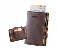 Semptec Portefeuille RFID avec poussoir 8 cartes et compartiment monnaie - marron