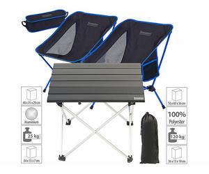 Semptec Table de camping d'appoint pliable en aluminium avec 2 chaises