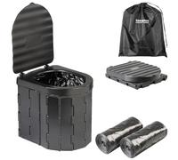 Semptec Toilettes de camping pliables avec couvercle, 24 sacs, jusqu'à 150 kg, noires