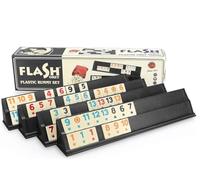Semus Flash Black Okey/Rummy - Porte-carreaux en PVC, pièces de jeu en mélamine, finition mate, avec 4 supports de carrelage, dés et sac en tissu