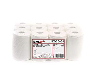 Semy Top ST-88084 Mini Papier 2 Plis Serviettes à Main sur Rouleau Intérieur Rouleau 20 cm 1 Lot de 12 Rouleaux Blanc