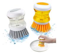 SenaiMy 2 Pièces Brosse Vaisselle avec Reservoir, Ronde Brosse à Vaisselle avec Distributeur de Liquide, Brosse Nettoyage Cuisine avec Distributeur de Savon pour Casserole Plate Evier,Plateaux
