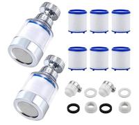 SenaiMy 2 Pièces Filtres de Robinet, Filtre eau Robinet, Filtre eau Robinet à 360°, Filtre à Robinet Rotatif à 360°, Filtre Robinet avec 6 Éléments Filtrants en Coton PP pour Maison, Cuisine, L'Évier