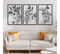 SenaiMy 3 Pièces Decoration Murale Metal Noir Minimaliste Décoration Murale en Fer Forgé Femme et Fleurs Moderne Art Esthétique Sculptures Murales pour Salon Chambre Couloir