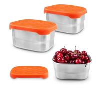 SenaiMy Lot de 3 boîtes à collation avec couvercle en silicone, en acier inoxydable, anti-fuite, petite pour collations, sauces, salade, épices, boîte à collation réutilisable