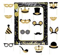 SenaiMy Photo Booth Compleanno Kit Photobooth Or Noir Cadre Photo Gonflable avec Accessoires Photobooth pour Decoration Anniversaire Fêtes Selfie