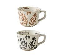 SenaiMy Tasses à Café Petites Rétro, Lot de 2, Tasse à Café en Céramique Japonaise Brute 325 ml avec Poignée, Design Artisanal Feuille de Haricot, Mug pour Latte, Thé & Cacao, Lave-Vaisselle & Micro O