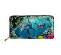 Senative Portefeuille long en cuir pour femme, Dauphins ludiques. (Multicolore) - 20201009-22