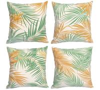 Senbang Housse de Coussin 60x60cm Lot de 4, Feuilles Vertes Et Jaunes Housses de Coussin Extérieur Taie Oreiller en Lin Carré Housses de Coussin pour Canapé Jardin Maison Salon Chambre