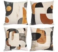 Senbang Housses Coussin Extérieur 40x40cm Lot de 4 Gris Marron Abstrait Housses de Coussin d'extérieur en Lin avec Fermeture Eclair Invisible Housse Coussin Canapé pour Chambre Chaise Lit Jardin