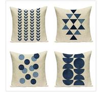 Senbang Lot de 4 Housses de Coussin 45x45cm Housse Coussin d'extérieur en Lin Moderne Géométrie Bleue Motif Coussins Decoratif pour Chambre Extérieur Jardin Housse Oreiller