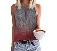 SENBATU Débardeur Femme Hauts sans Manche Chemisiers d'été décontractés à col en V Dégradé de Gris vers Rouge ombré XX-Large 2XL 50-52