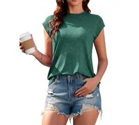 SENBATU Tee Shirt d'été pour Femme Chemisier Professionnel à col Rond Manches Courtes Coupe Ample Uni Vert foncé Grande Taille L (42-44)