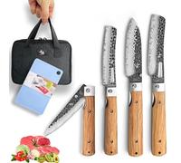 SENBON 440 forgé couteau de cuisine à main en acier inoxydable couteau de chef pliable couteau à fruits manche en bois d'olivier Set de 4