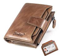 Senbos Portefeuille Vertical pour Hommes, Blocage RFID Porte Carte Homme en Cuir Vachette Première Couche avec 18 Emplacements, 2 Compartiment, Porte-Monnaie, 2 Fenêtres d'identification