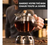 Sencha Théière design avec réchaud en acier inoxydable Hibiscus passoire 1,3 L