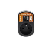 Sencor 50002321 SPC 70 BK Prise + 2X, 16 A/250 V - 50 MHz 3680 W Sortie USB : DC 5 V max. 2,1 A Noir