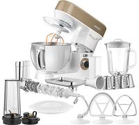 Sencor Robot Pâtissier multifonctions, Robot de Cuisine Surpuissant, Moteur 1200W,avec Éclairage Led, 6 Vitesses, Puls et 2 programmes NutriSmart, Kit Accessoires complets - Marron 3787