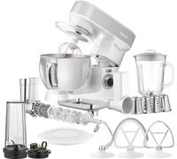 Sencor Robot Pâtissier Multifonctions Suréquipé, Puissant 1200W, Accessoires Complets, Grand Bol Acier 5L, Éclairage LED, Blender, Hachoir à Viande, Cookie Maker et Couvercle Magnétique