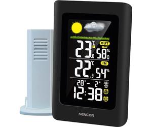 Sencor Station Météo Sans Fil, Numérique, avec Capteur Extérieur, Prévisions 24h, Thermometre Interieur Exterieur, Hygromètre, Baromètre, Affichage de l’heure, Réveil, Écran LCD Couleur - [SWS 4270]