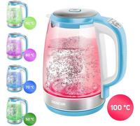 Sencor SWK 2192BL Bouilloire en verre Capacité 2,0 litres Puissance 2200 watts Lumière intérieure en acier inoxydable 100% sans BPA Réglage de la température (50°C à 100°C)