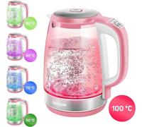 Sencor SWK 2194RD Bouilloire en verre Capacité 2,0 litres Puissance 2200 watts Lumière intérieure en acier inoxydable 100% sans BPA Réglage de la température (50°C à 100°C)