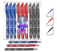 SEND UP Kit 27 Pièces : 9 Stylos Gel Effaçables (3 Bleus, 3 Noirs, 3 Rouges) + 18 Recharges (6 Bleues, 6 Noires, 6 Rouges) - Compatible Legami - Pointe Fine 0,5mm - +20% d'encre