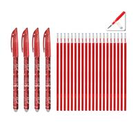SEND UP Lot 24 Stylos Gel Effaçables Rouges : 4 Stylos + 20 Recharges - Compatible Legami 0,5mm - Fourniture École, Tissu et Cuir - Encre +20% - Emballage Biodégradable et Idéal Cadeau